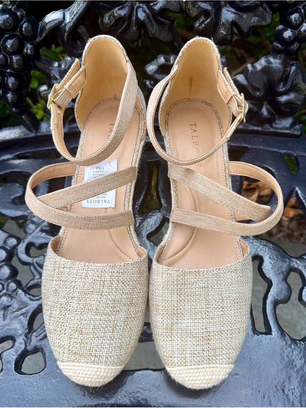 New, Talbots natural linen strappy wedge